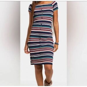 As U Wish Striped Bodycon Midi Dress Size Small Knee Length Faux Button Front